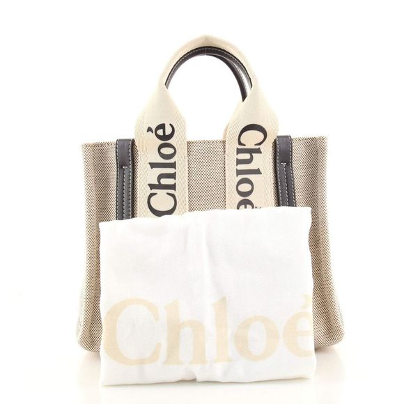 Chloe Woody Tote Canvas with Leather Small Neutral - Picture 2 of 7